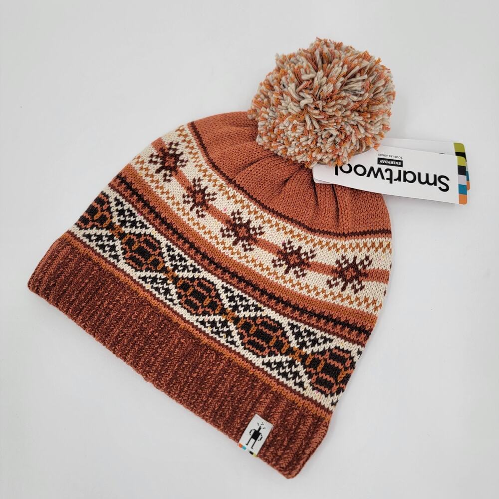Smartwool Chair Lift Beanie Terracotta Orange Brown Tan Nordic Knit Yarn Pom Pom